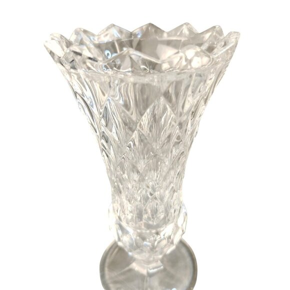 Pressed Glass  Vase Clear Diamond Cut Design Pedestal Base Decorative Vintage St - Picture 9 of 11